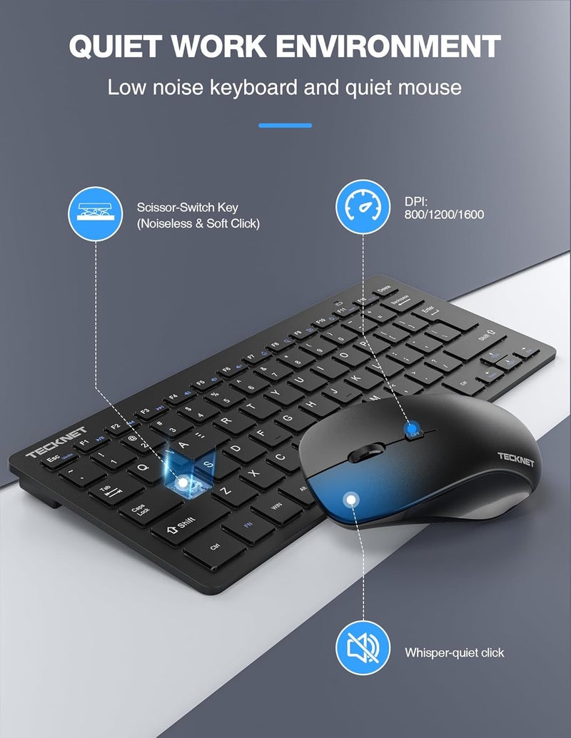 TECKNET Wireless Keyboard and Mouse Combo, Mini Cordless Computer Keyboard and Mouse Set 2.4GHz, Silent Adjustable 1600 DPI, Quiet Click, Lag-Free for Computer, Laptop, PC, Windows, Mac, Chrome OS - Image 4